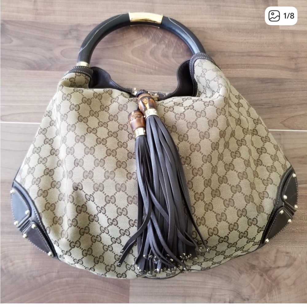 Gucci Beige and Dark Brown Hobo Bag